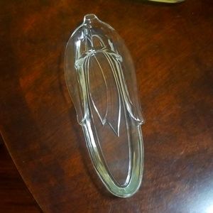 CORN ON THE COB PRESSED CLEAR GLASS DISHES W BUTTER/SALT COMPARTMENTS 6PIECES